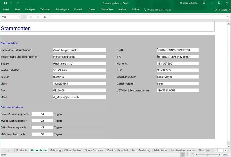 Screenshot: Excel-Musterlösung Forderungsmanagement