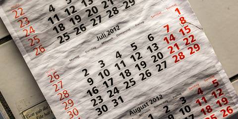 Alter Kalender aus dem Jahr 2012