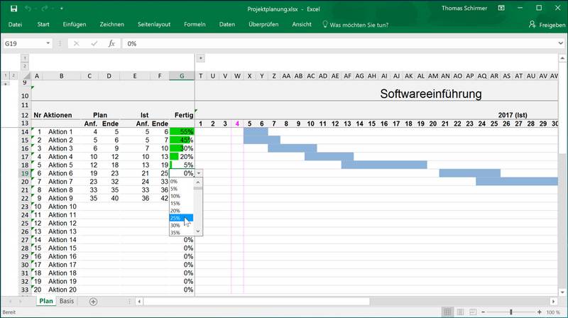 Screenshot: Excel Vorlage zur Projektplanung