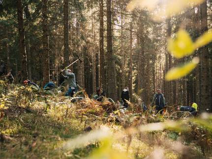 Mehrere Personen, die neue B&auml;ume einpflanzen