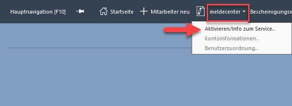 Screenshot des Lexware mediacenters mit Verweispfeil auf dei Aktivierung