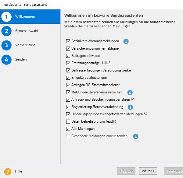 Screenshot Lexware meldecenter Sendeassistent 