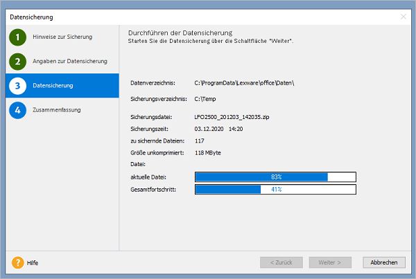 Screenshot Lexware datensicherung online Schritt 3