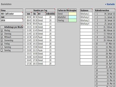 Dienstplaner - Basisdaten