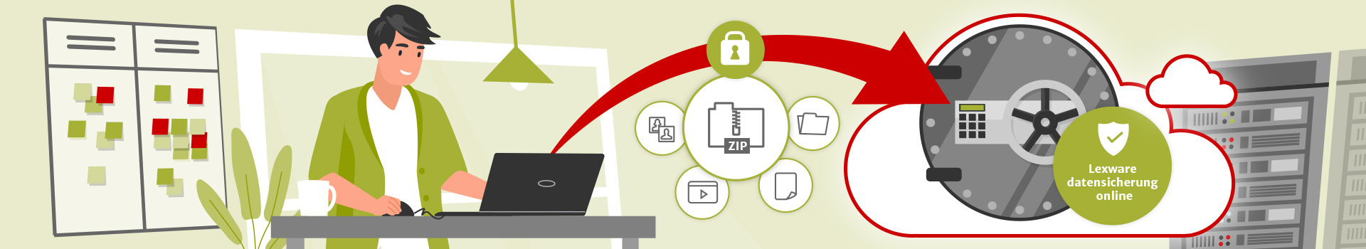 Person am Laptop die Ihre Daten mit Lexware Datensicherung online sichert 