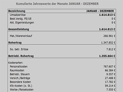 BWA-Analyse: kumulierte Jahreswerte Kumulierte Jahreswerte