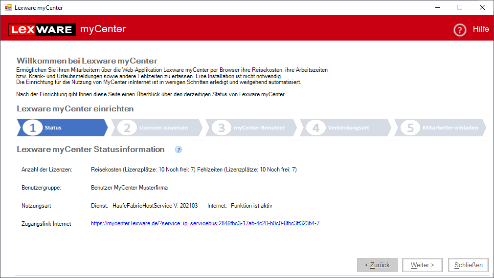 Screenshot: Lexware myCenter Startseite