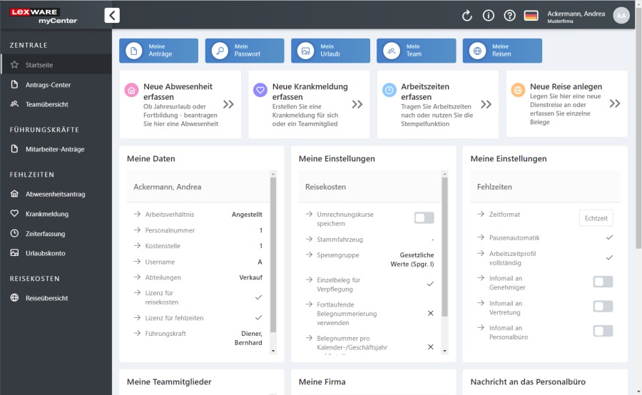 Startbildschirm von Lexware myCenter