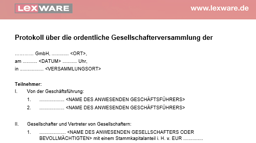 Dokumentausschnitt: Inhalte des Gesellschafterversammlungs-Protokolls