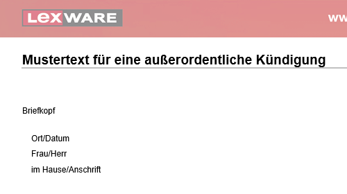 Mustertext für eine außerordentliche Kündigung