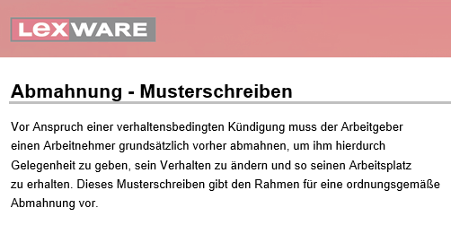 Dokumentausschnitt: Abmahnung Musterschreiben 