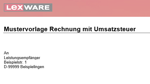 Dokumentausschnitt: Mustervorlage Rechnung mit Umsatzsteuer Adresszeile 