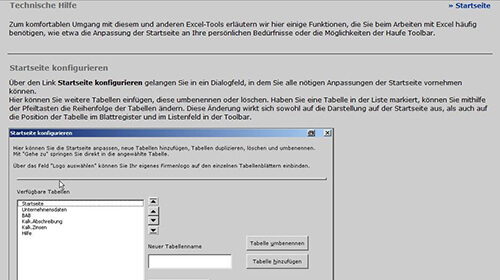 Toolausschnitt: Break-Even-Analyse Technische Hilfe und Startseitenkonfiguration 