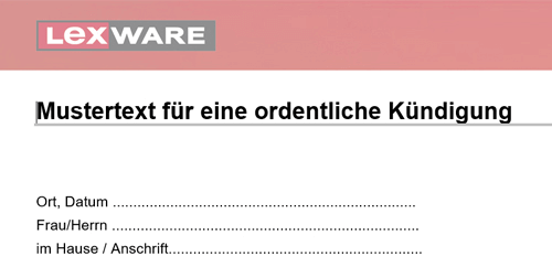 Dokumentausschnitt: Vorlage ordentliche Kündigung Adressatenabschnitt 