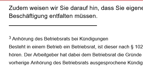 Dokumentausschnitt: Ordentliche Kündigung Hinweistext 