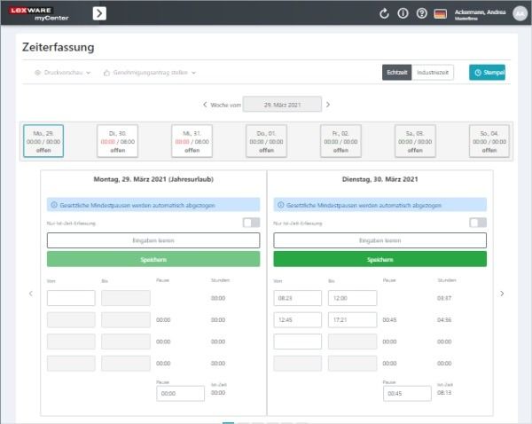 Zeiterfassung in Lexware myCenter